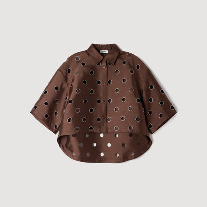 Jupiter Denim Shirt with Rhinestones Brown