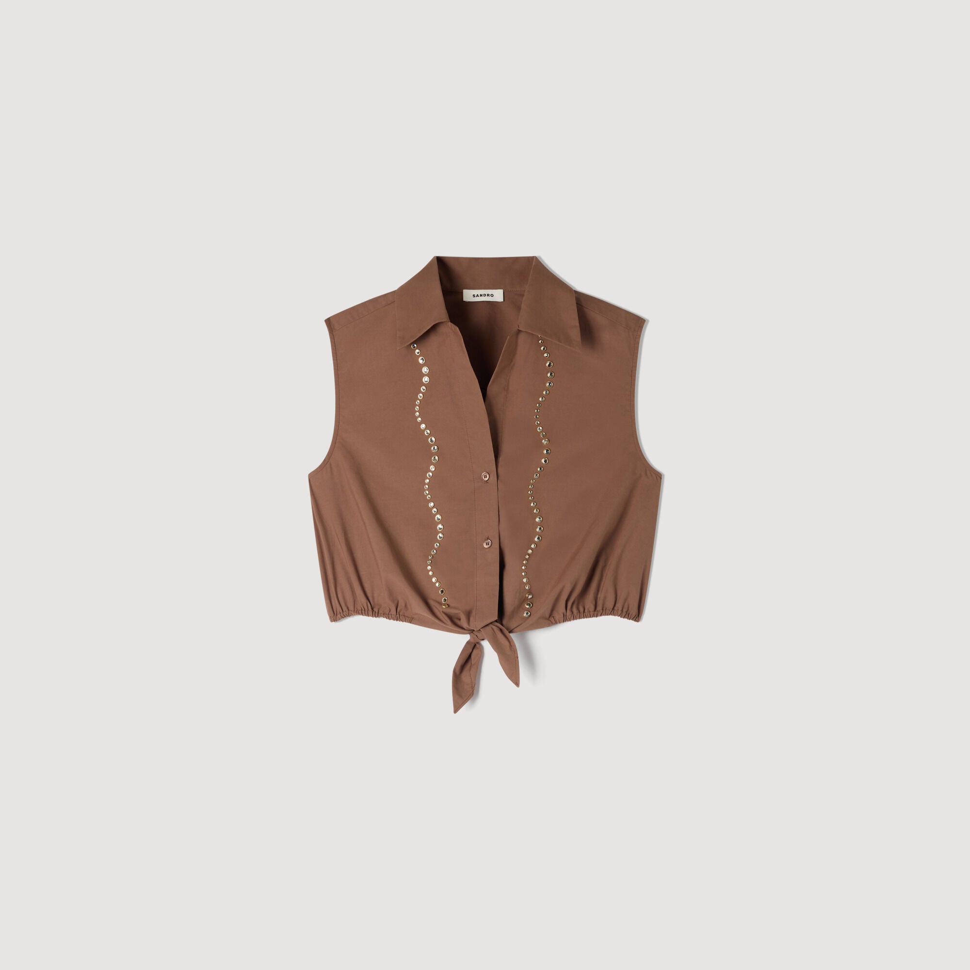 Tel Rhinestone Cropped Shirt Brown