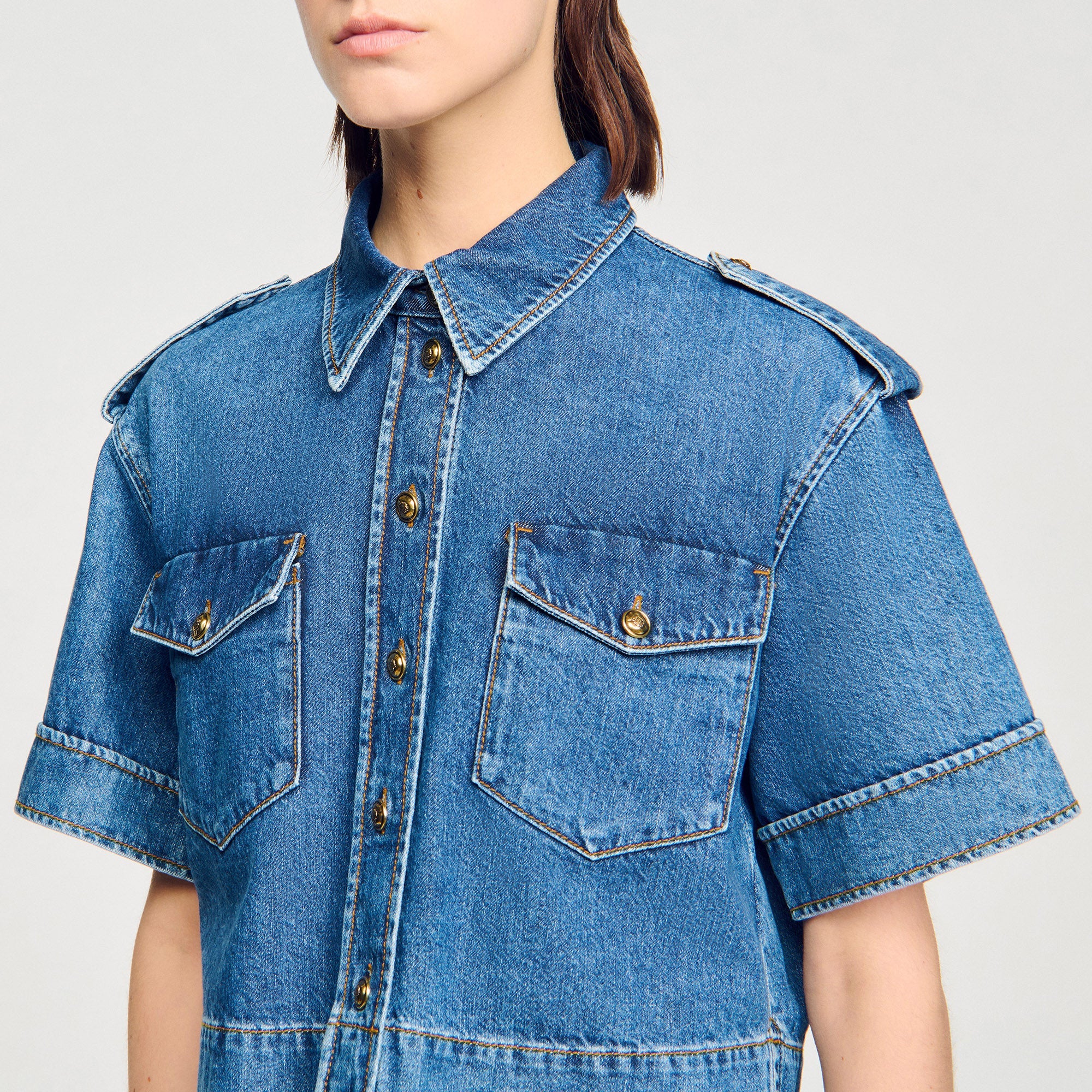 Athena Cropped Denim Shirt Blue Jean