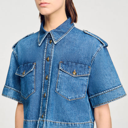 Athena Cropped Denim Shirt Blue Jean