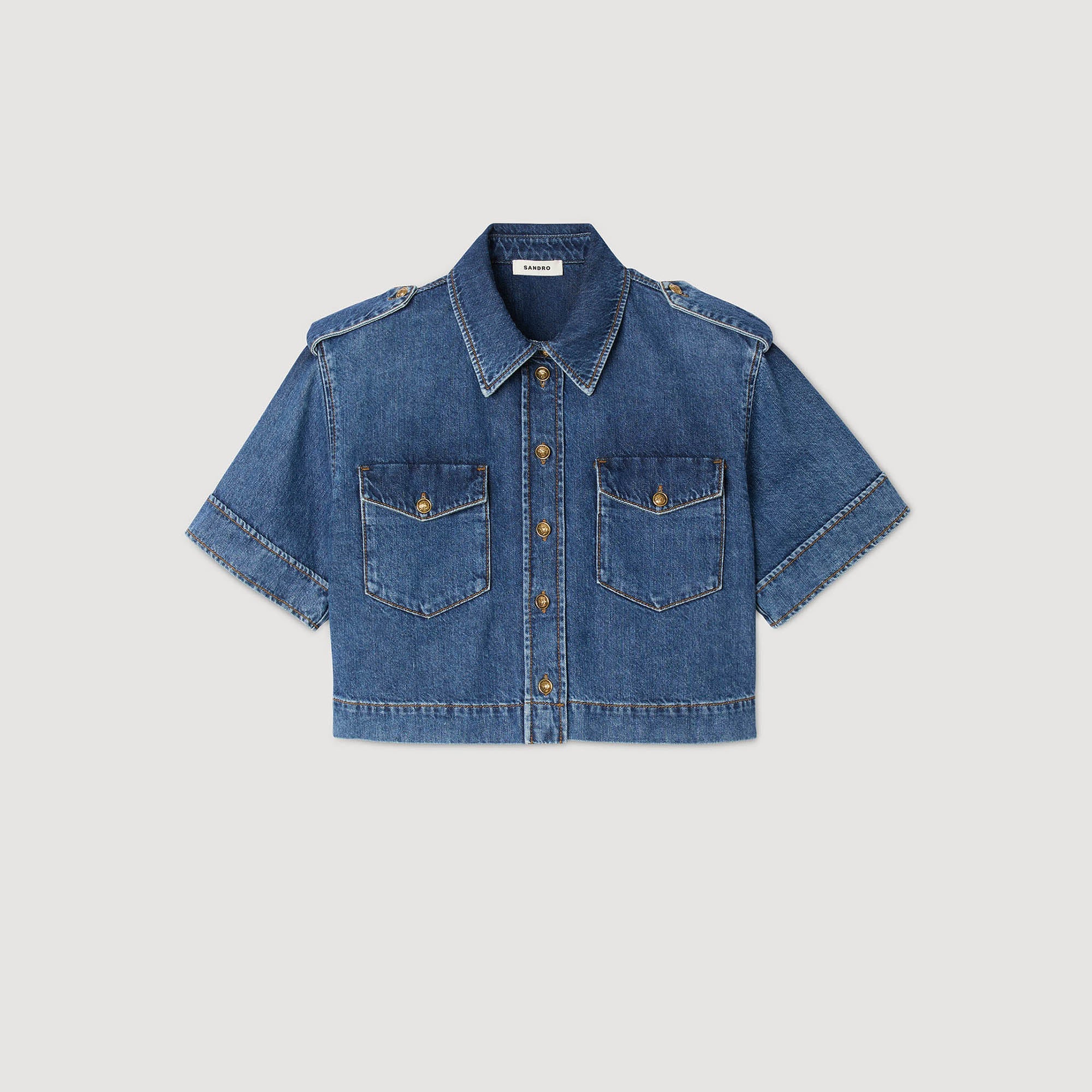 Athena Cropped Denim Shirt Blue Jean