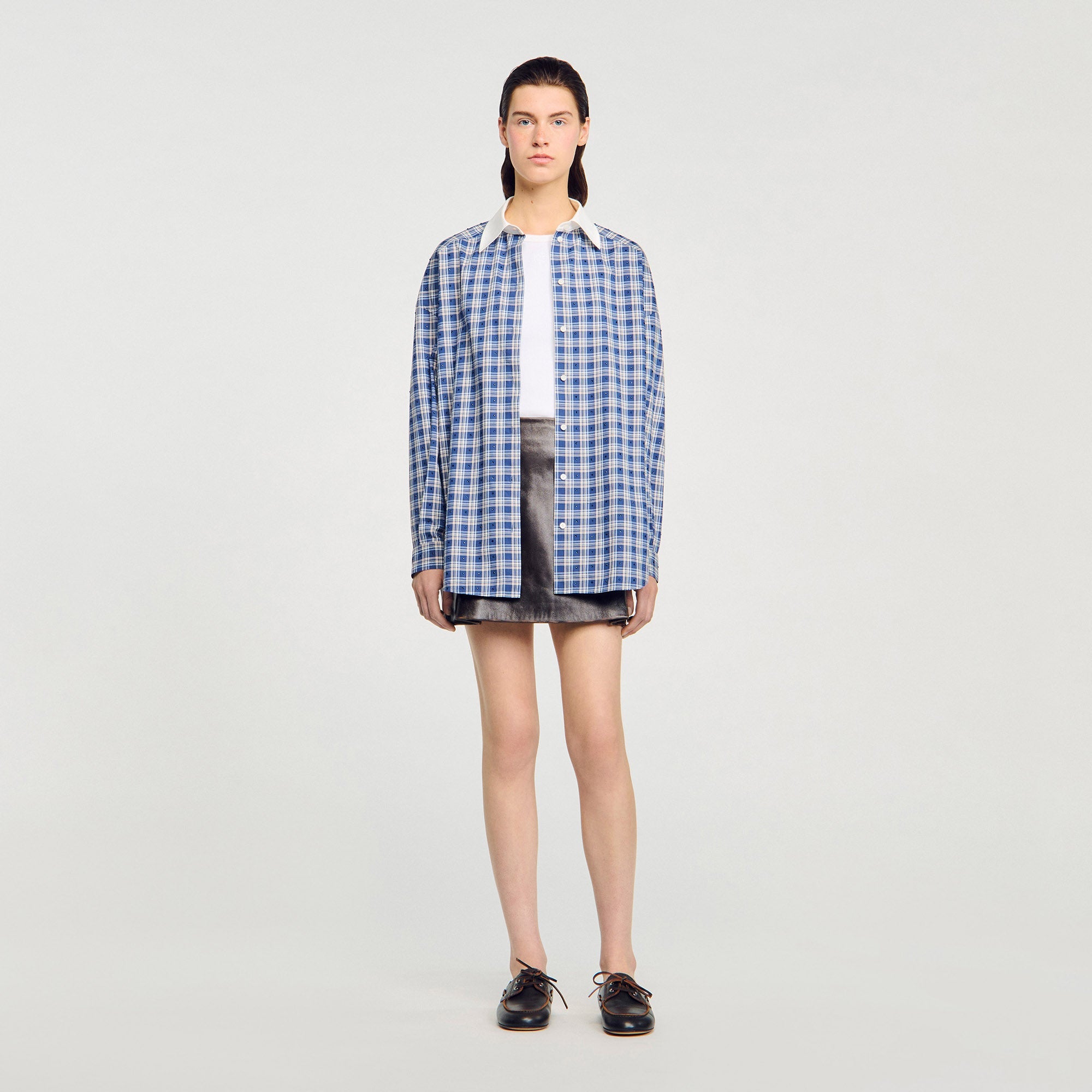 Tova Rhinestone Check Shirt Blue