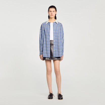 Tova Rhinestone Check Shirt Blue