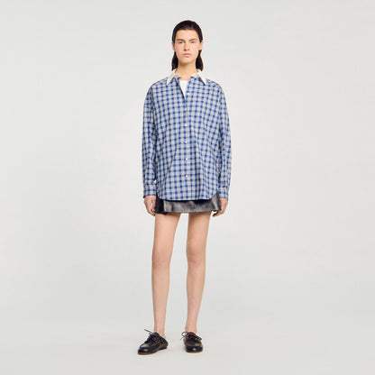 Tova Rhinestone Check Shirt Blue