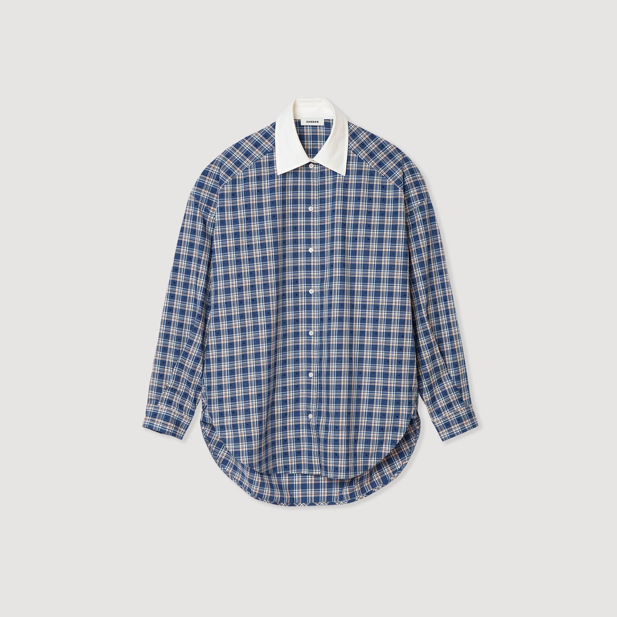Tova Rhinestone Check Shirt Blue