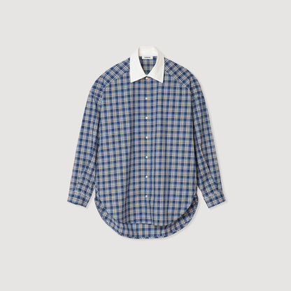 Tova Rhinestone Check Shirt Blue