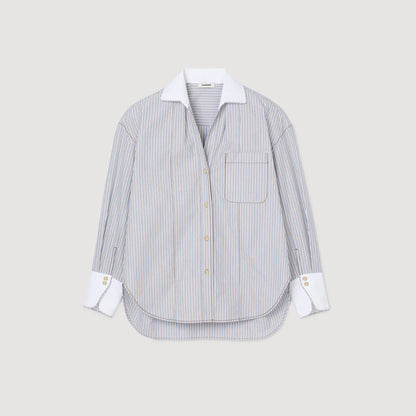 Kelly Oversized Striped Shirt Ecru / Bleu