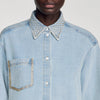 Lady Rhinestone Cropped Denim Shirt Light Blue Jean
