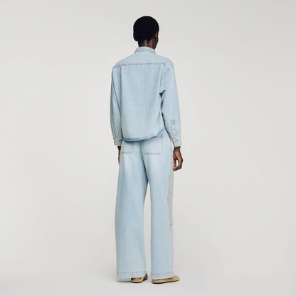 Lady Rhinestone Cropped Denim Shirt Light Blue Jean