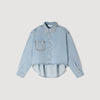 Lady Rhinestone Cropped Denim Shirt Light Blue Jean