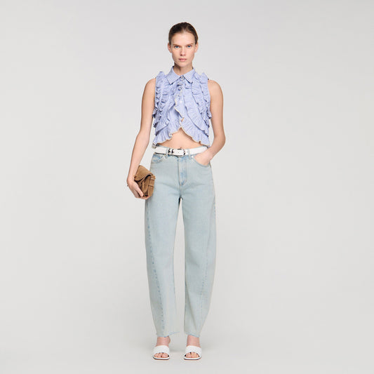 Margot Ruffled Striped Shirt Bleu / Marine