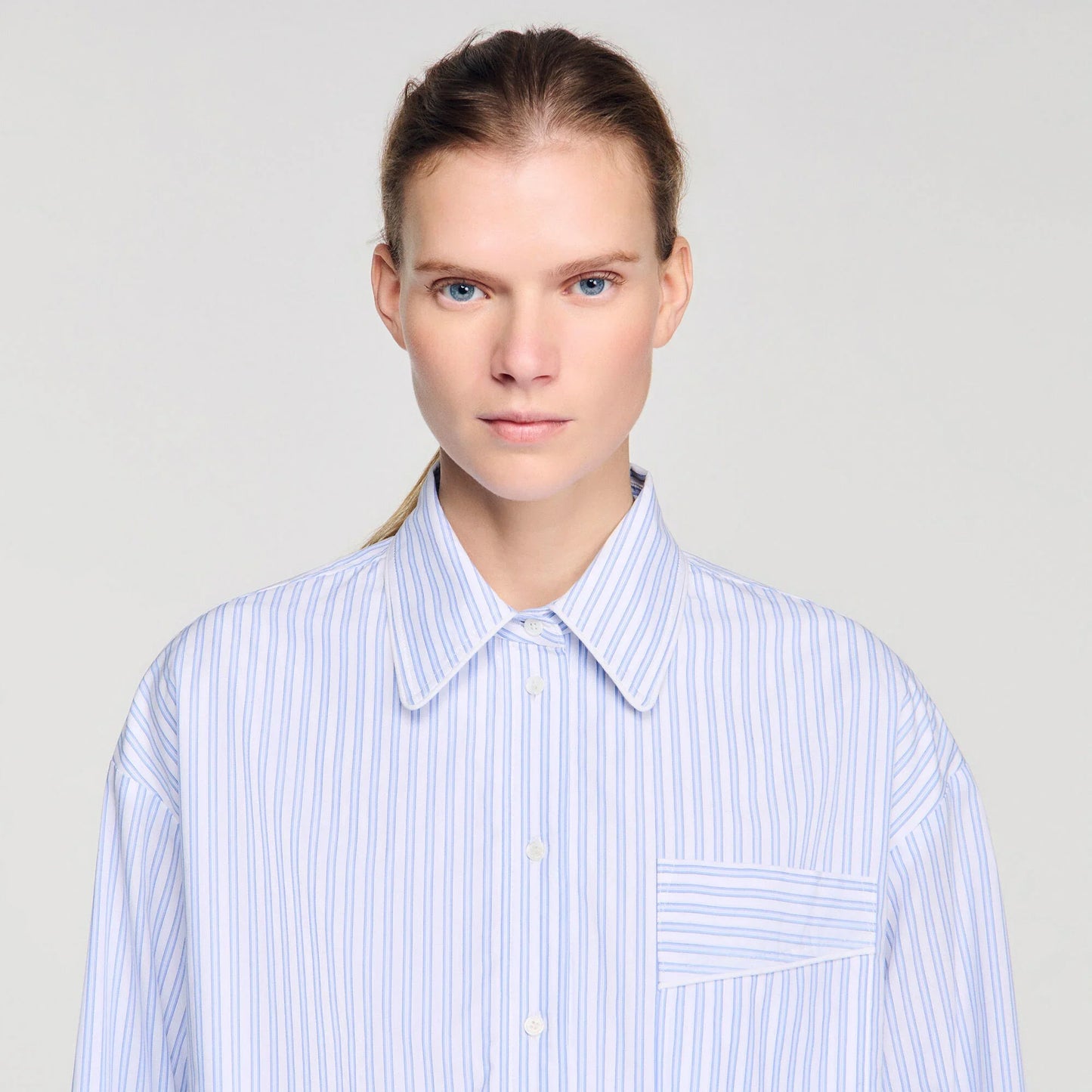 Jannat Cropped Striped Shirt Blu / White