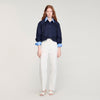 Tiana Floral Embroidered Cotton Shirt Navy Blue