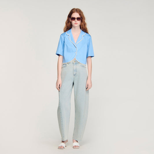 Torr Cotton Shirt With Beaded Trim Blue