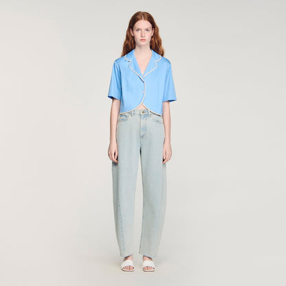 Torr Cotton Shirt With Beaded Trim Blue