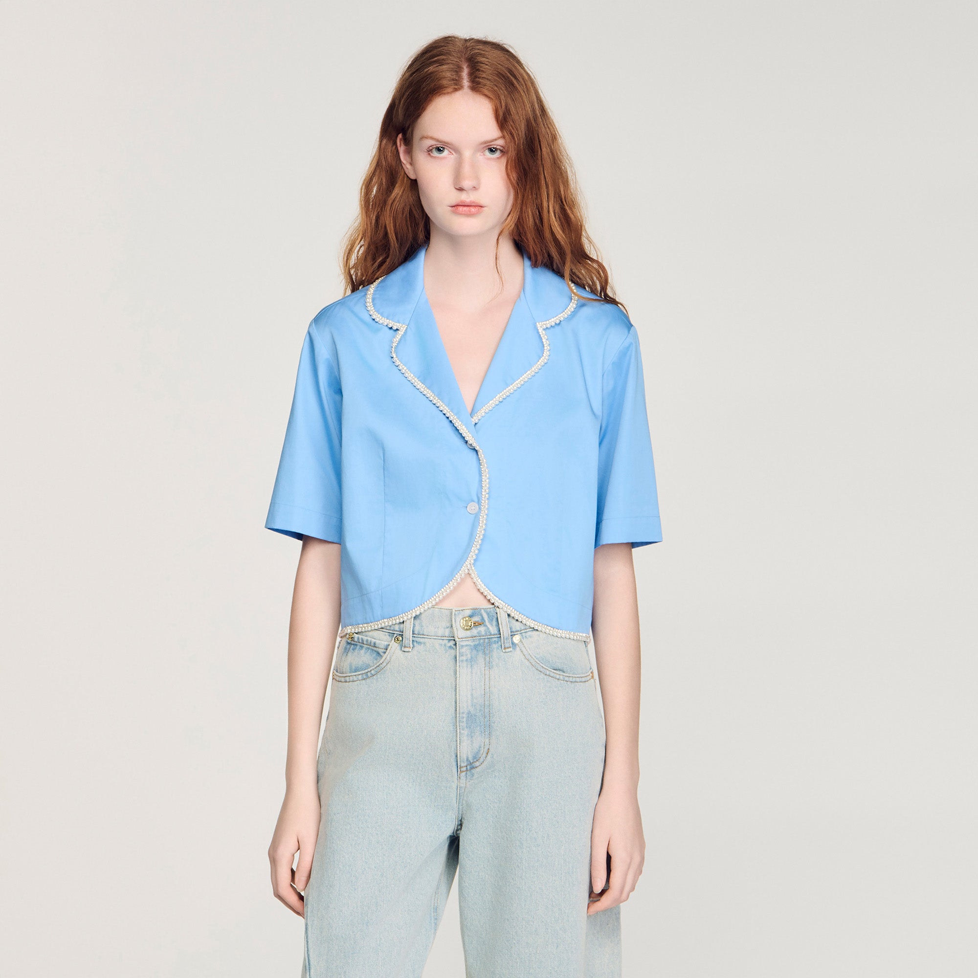 Torr Cotton Shirt With Beaded Trim Blue