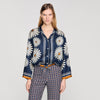 Dahlia Floral Print Silk Shirt Deep Blue / Ocher