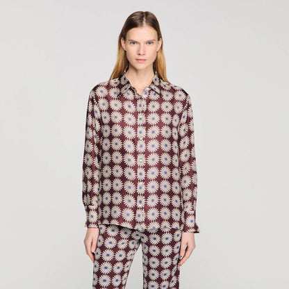 Dorina Floral Print Silk Shirt Marron / Bleu