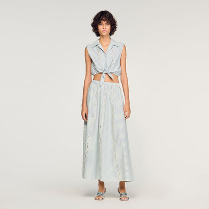 Lucio Cropped Striped Rhinestone Shirt Blue
