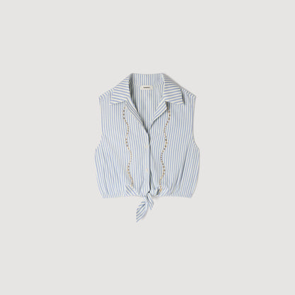 Lucio Cropped Striped Rhinestone Shirt Blue