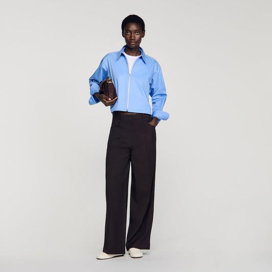 Julianna Cropped Logo Zip Cotton Shirt Blue