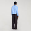 Julianna Cropped Logo Zip Cotton Shirt Blue