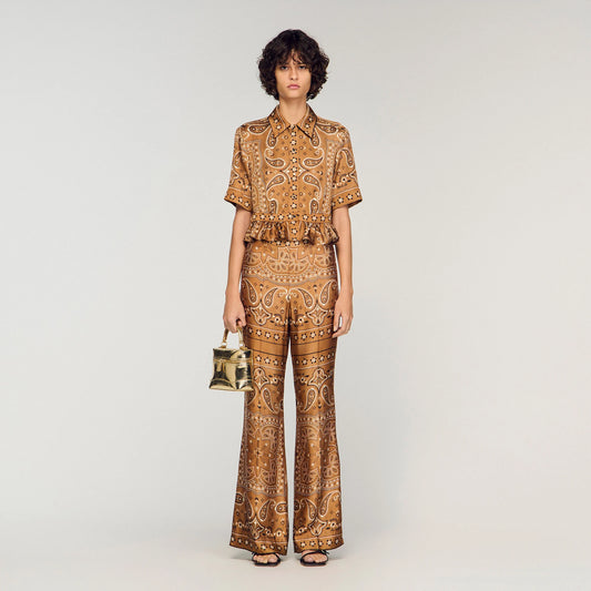 Vanessi Bandana Print Cropped Shirt Brown / Black