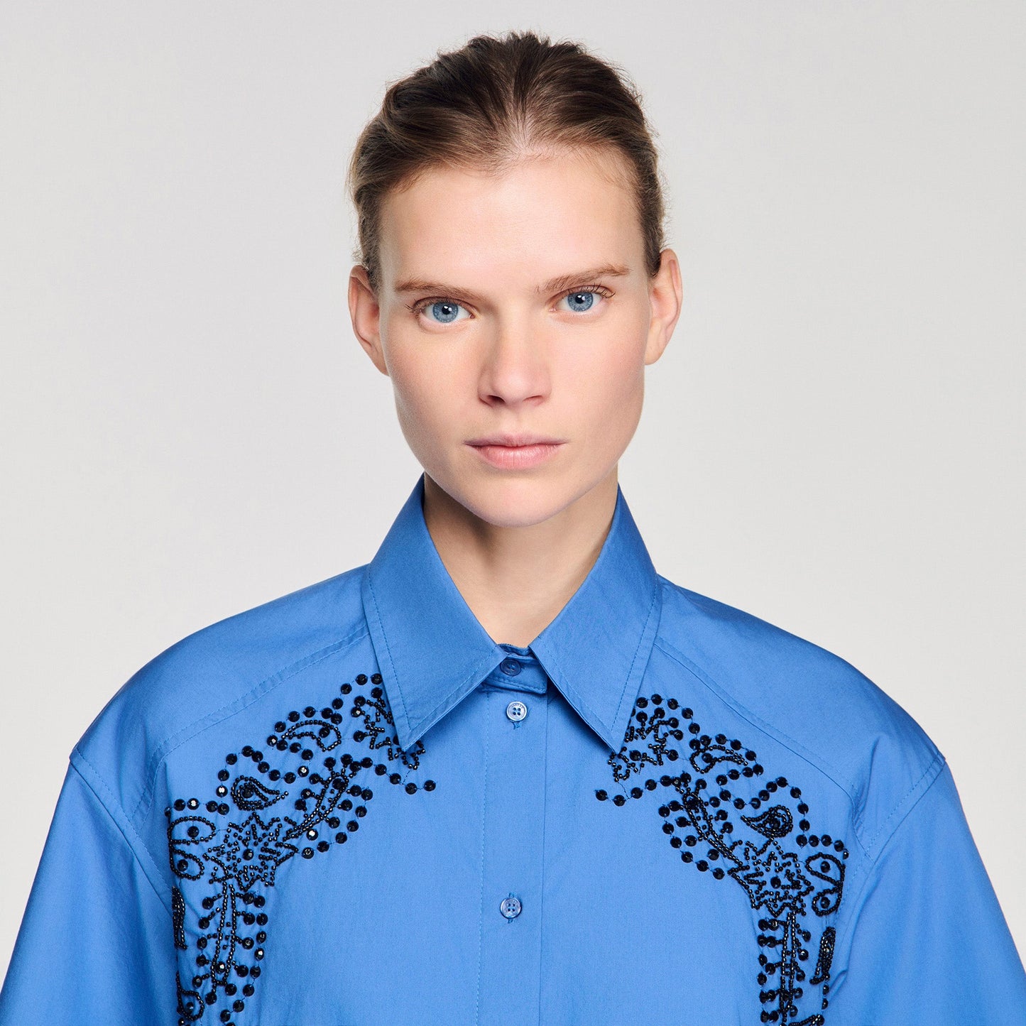 Eliora Embroidered And Beaded Shirt BLUE