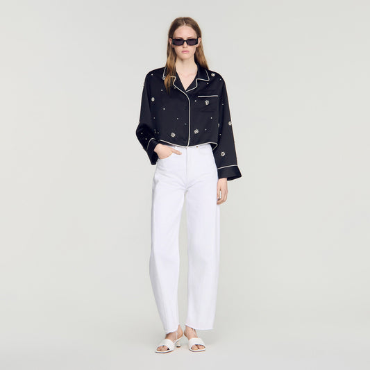 Nerissea  Shirt with beads & rhinestones  Black