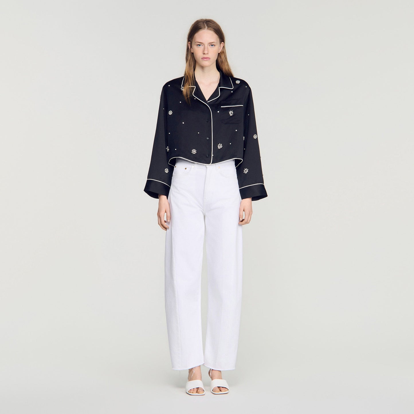 Nerissea  Shirt with beads & rhinestones  Black