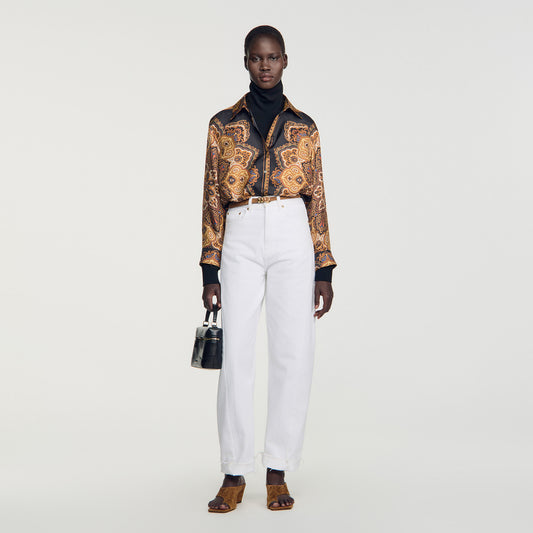 Harlow Scarf print silk shirt Black / Ocher