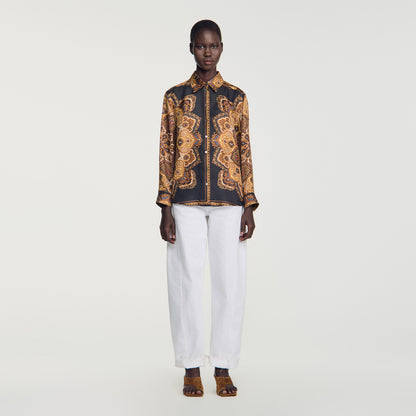 Harlow Scarf print silk shirt Black / Ocher