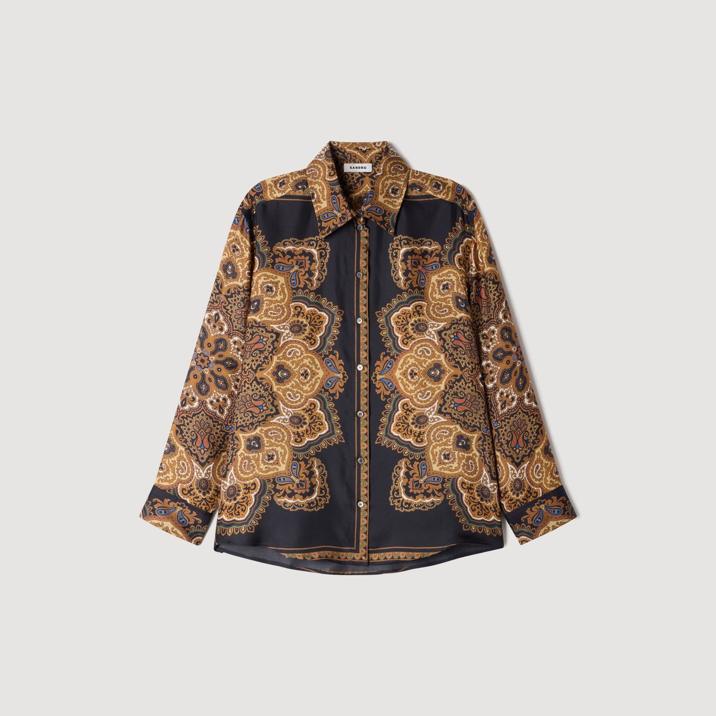 Harlow Scarf print silk shirt Black / Ocher