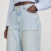 Landon Faded Straight Crystal Patch Jeans Light Blue Jean