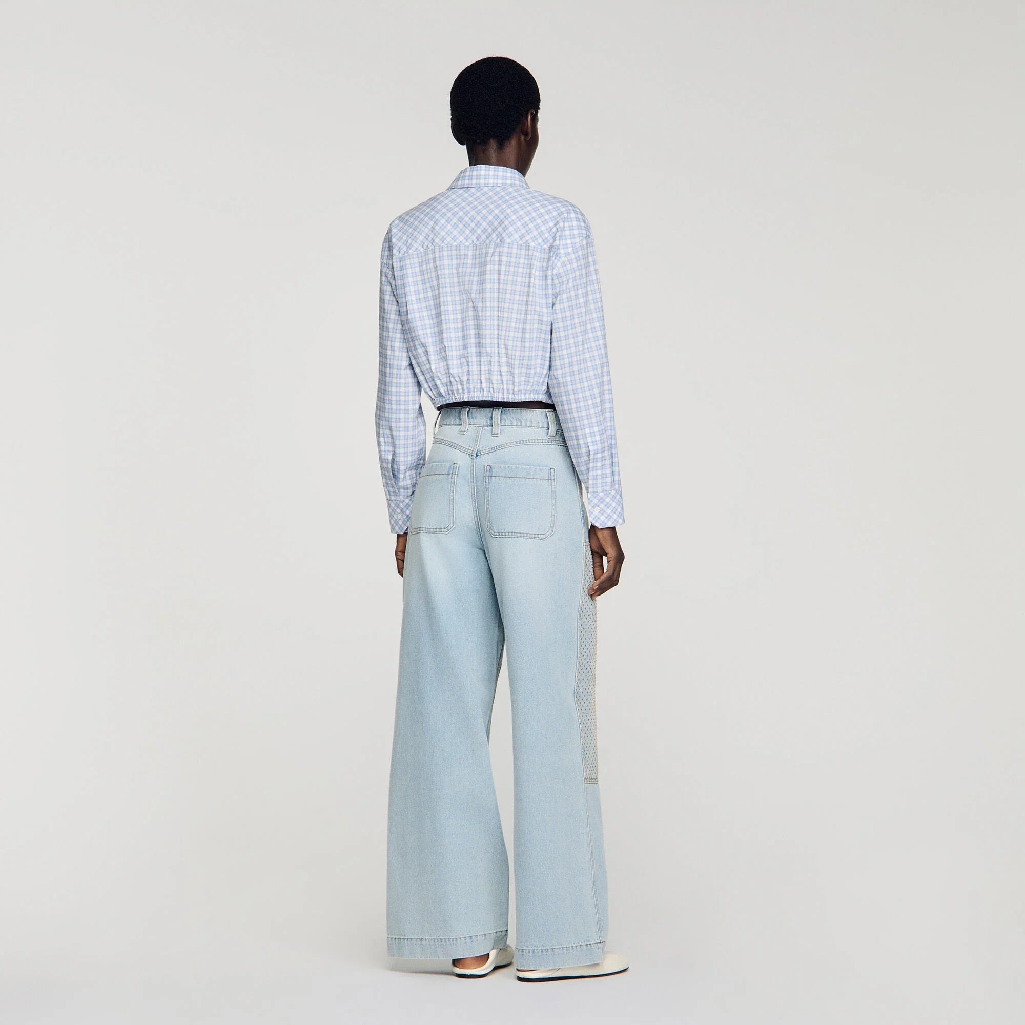 Landon Faded Straight Crystal Patch Jeans Light Blue Jean