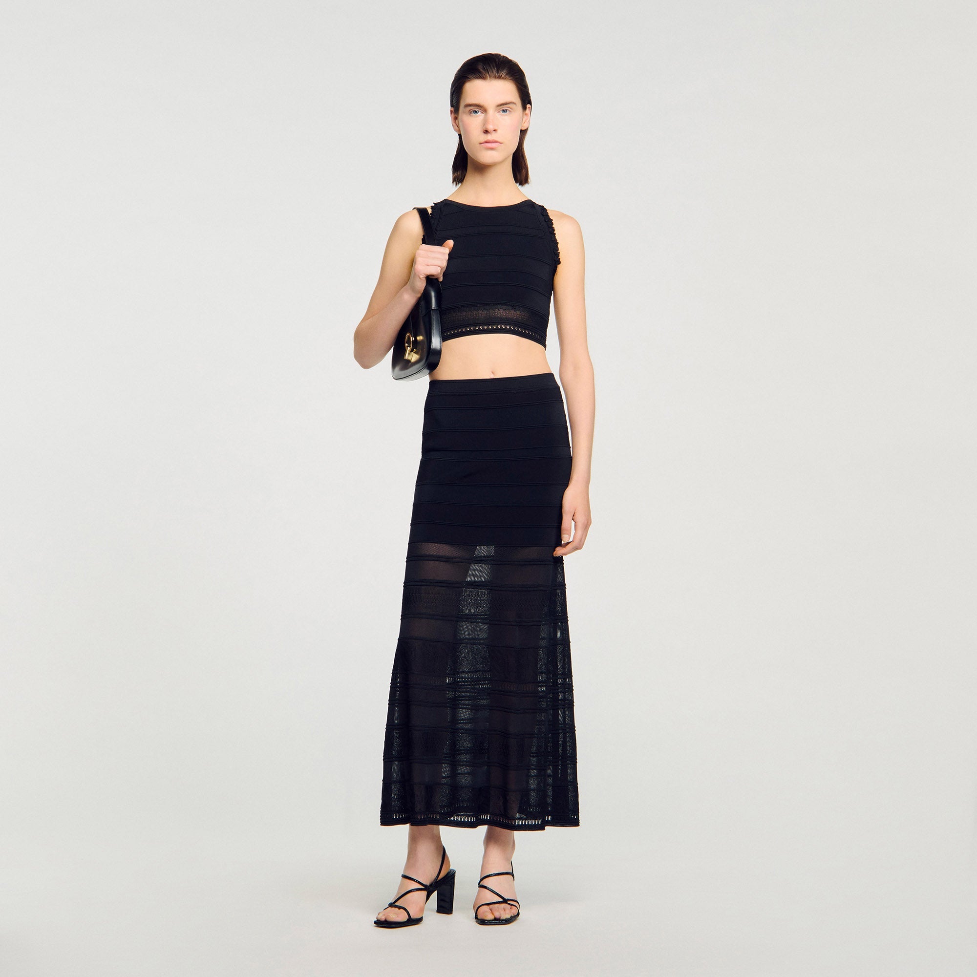 Palma Long Decorative Knit Skirt Black