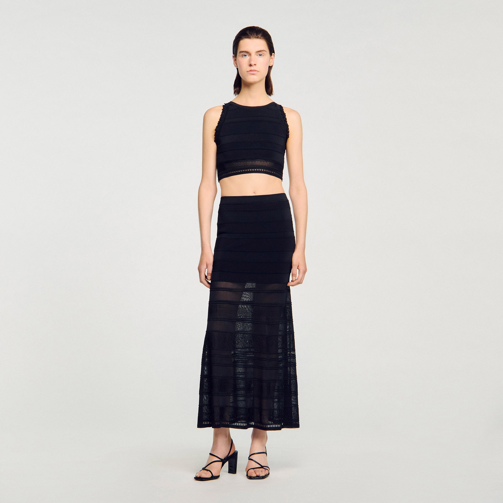 Palma Long Decorative Knit Skirt Black