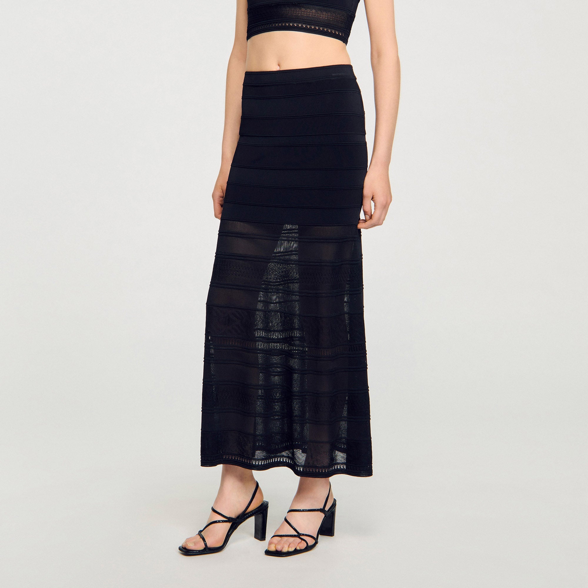 Palma Long Decorative Knit Skirt Black