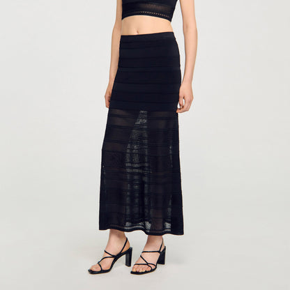 Palma Long Decorative Knit Skirt Black