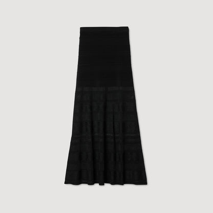 Palma Long Decorative Knit Skirt Black