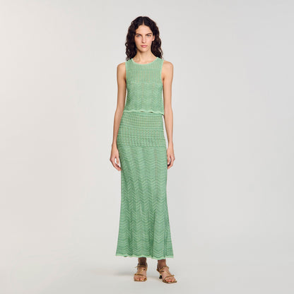 Long Decorative Knit Skirt Mint