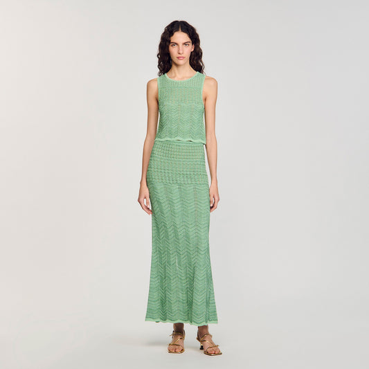 Long Decorative Knit Skirt Mint