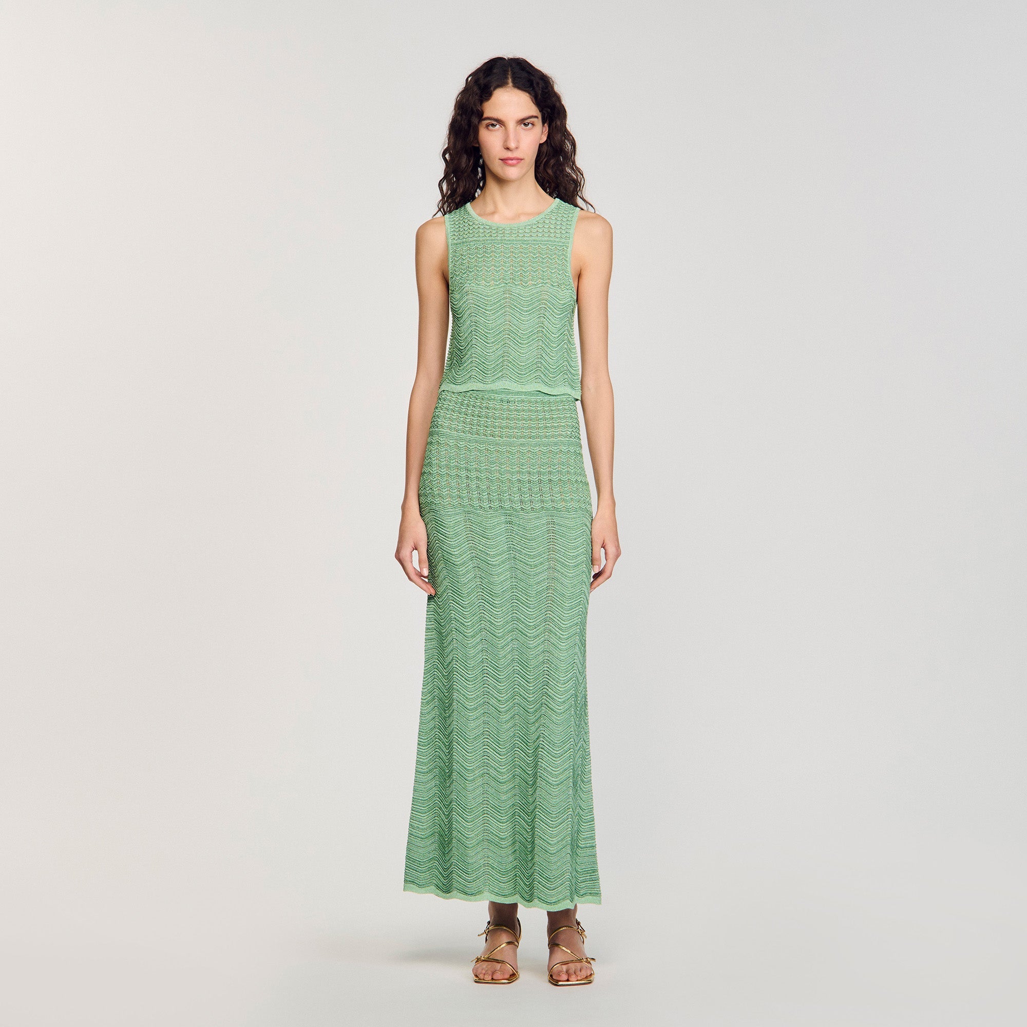 Long Decorative Knit Skirt Mint