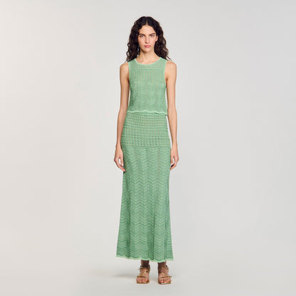 Long Decorative Knit Skirt Mint