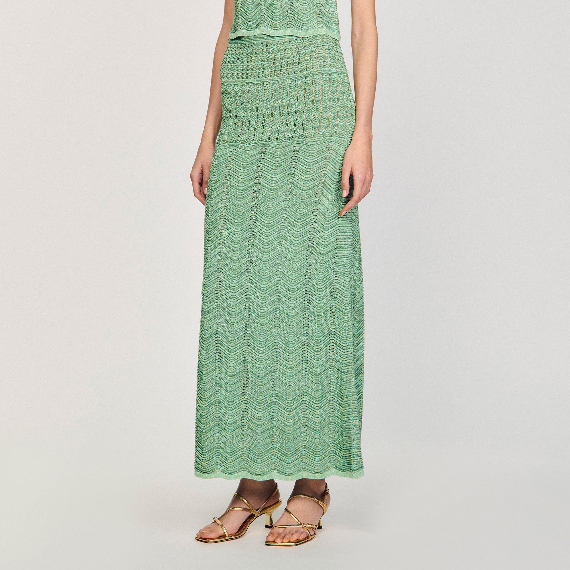 Long Decorative Knit Skirt Mint