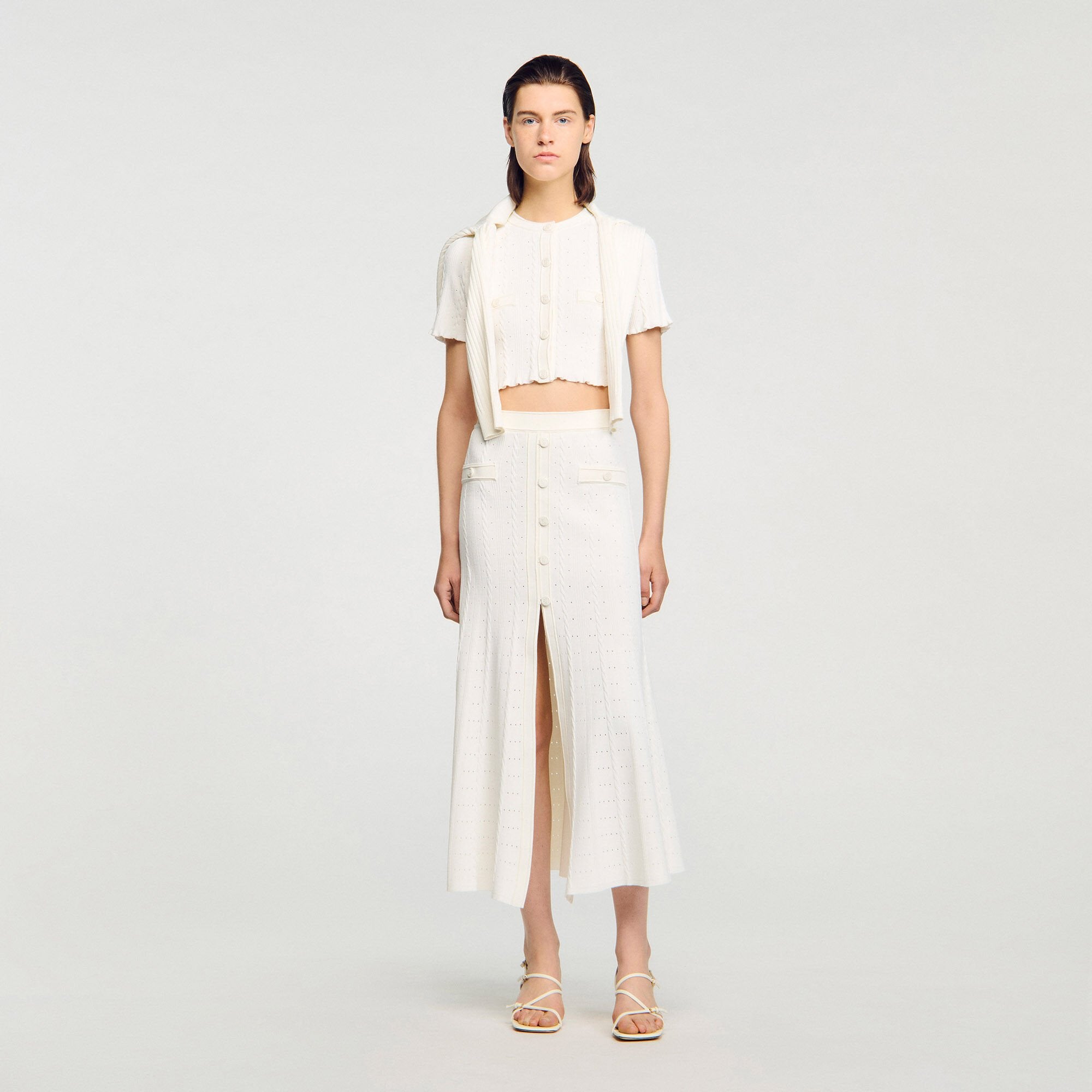 Venice Pointelle Knit Maxi Skirt Ecru