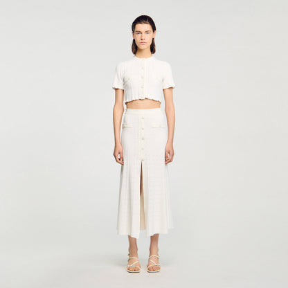 Venice Pointelle Knit Maxi Skirt Ecru
