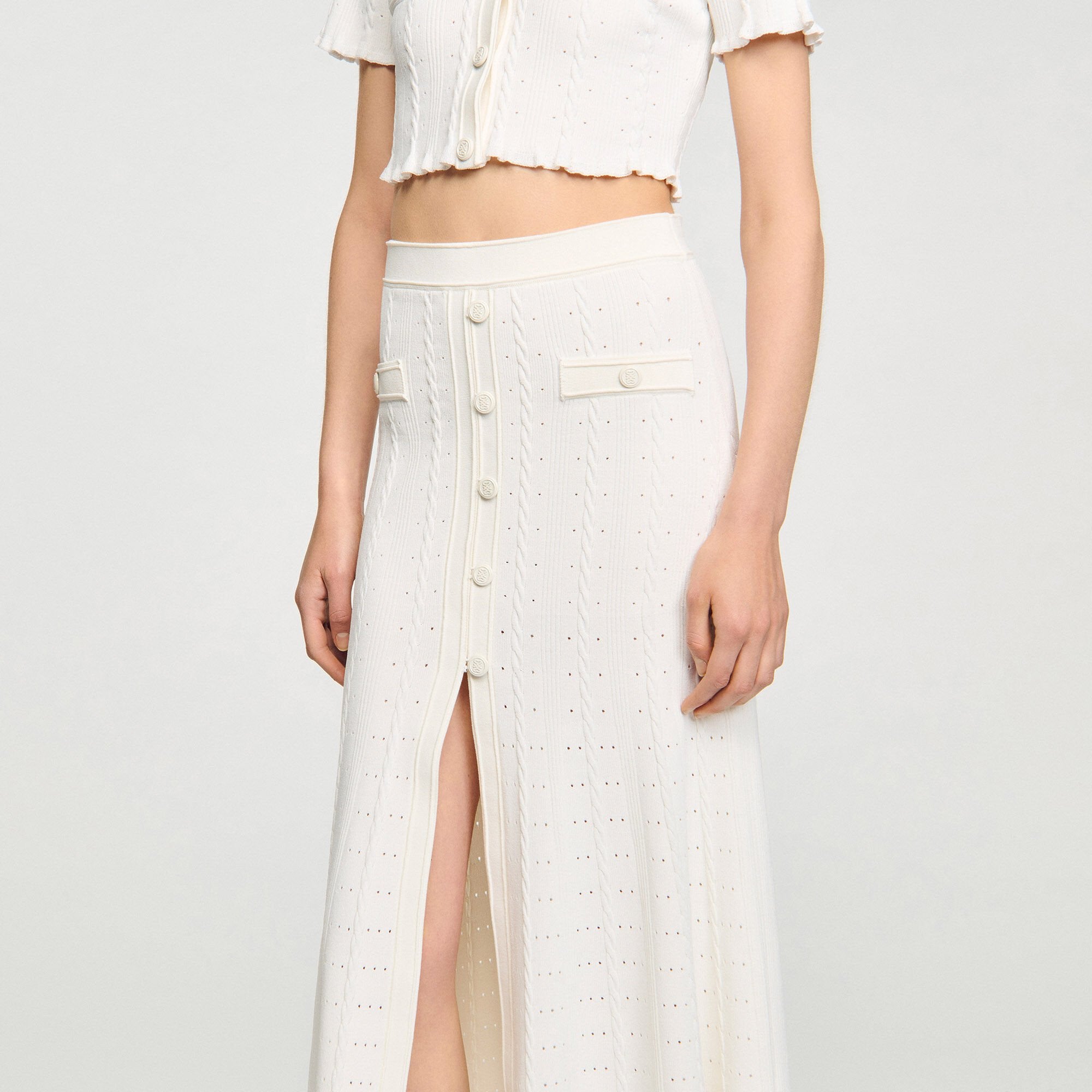 Venice Pointelle Knit Maxi Skirt Ecru