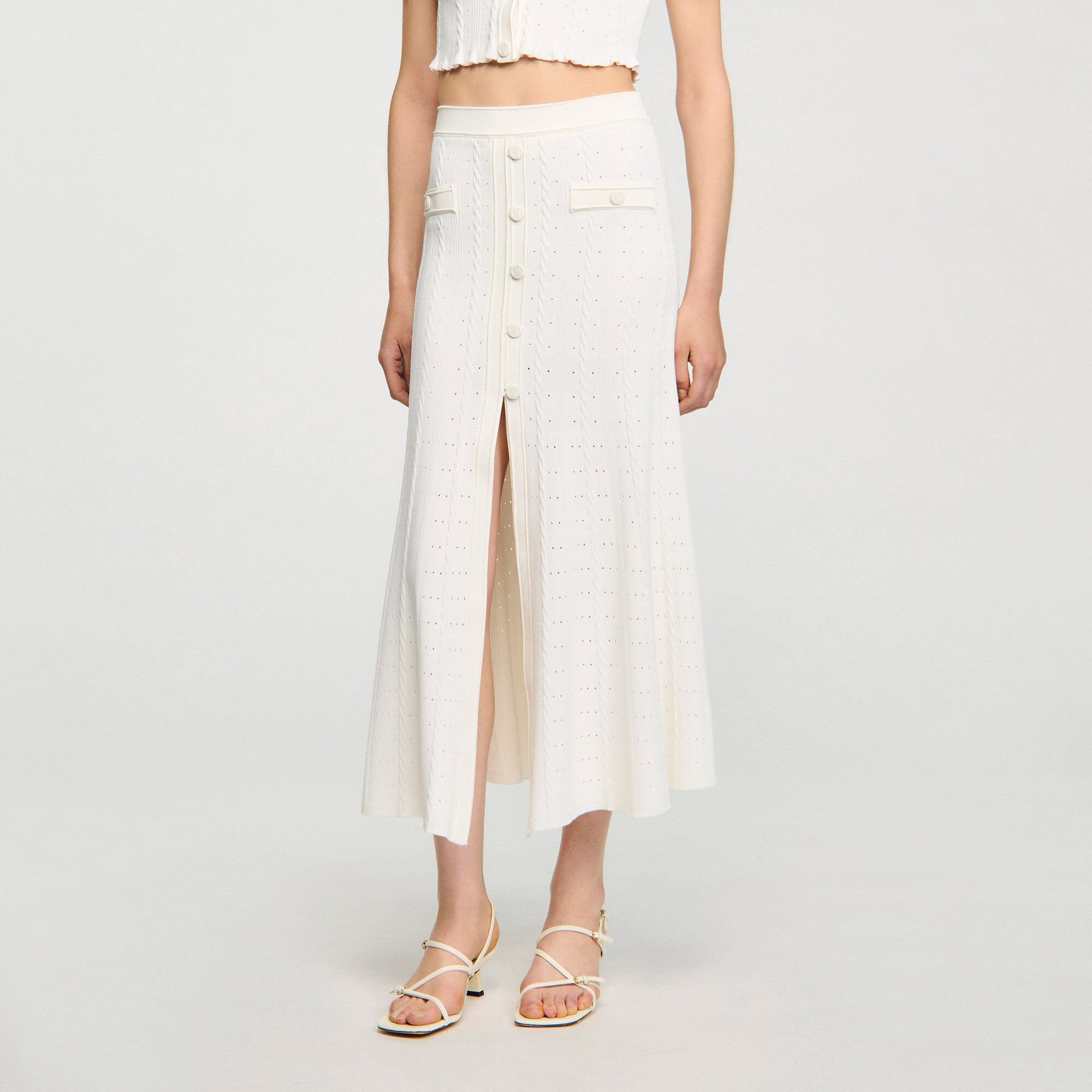 Venice Pointelle Knit Maxi Skirt Ecru