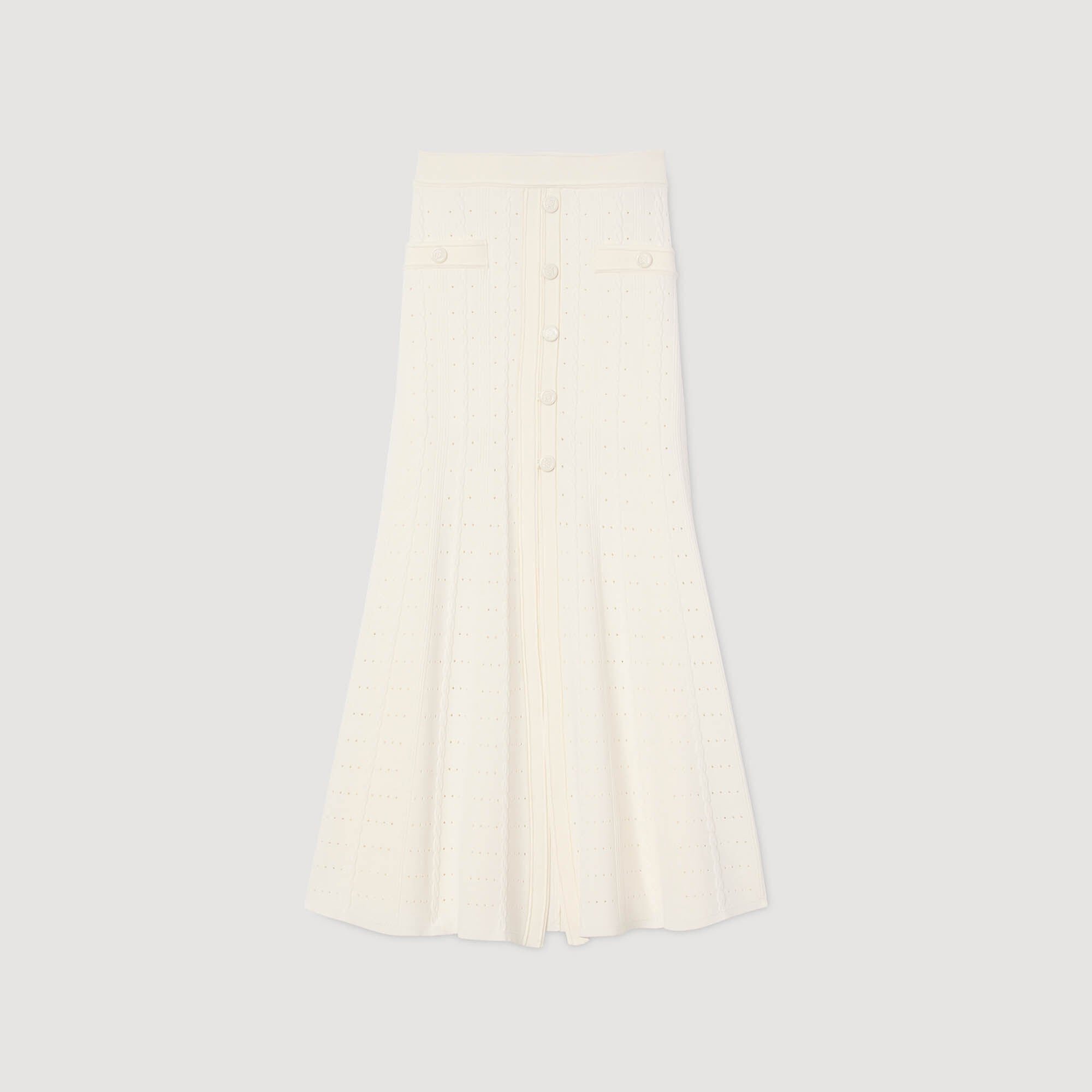 Venice Pointelle Knit Maxi Skirt Ecru